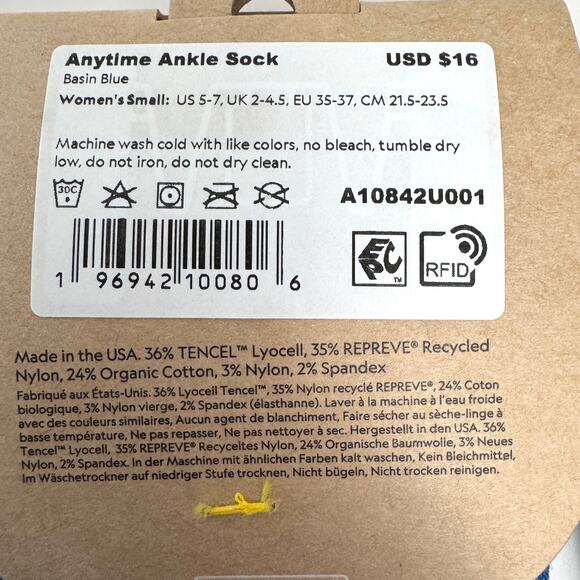 Allbirds Womens Anytime Ankle Sock Size S US 5-7 Bundle 2 Made USA Basin Blue - Picture 4 of 4